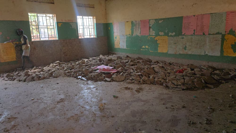 Classroom cleared during renovation work in rural Uganda