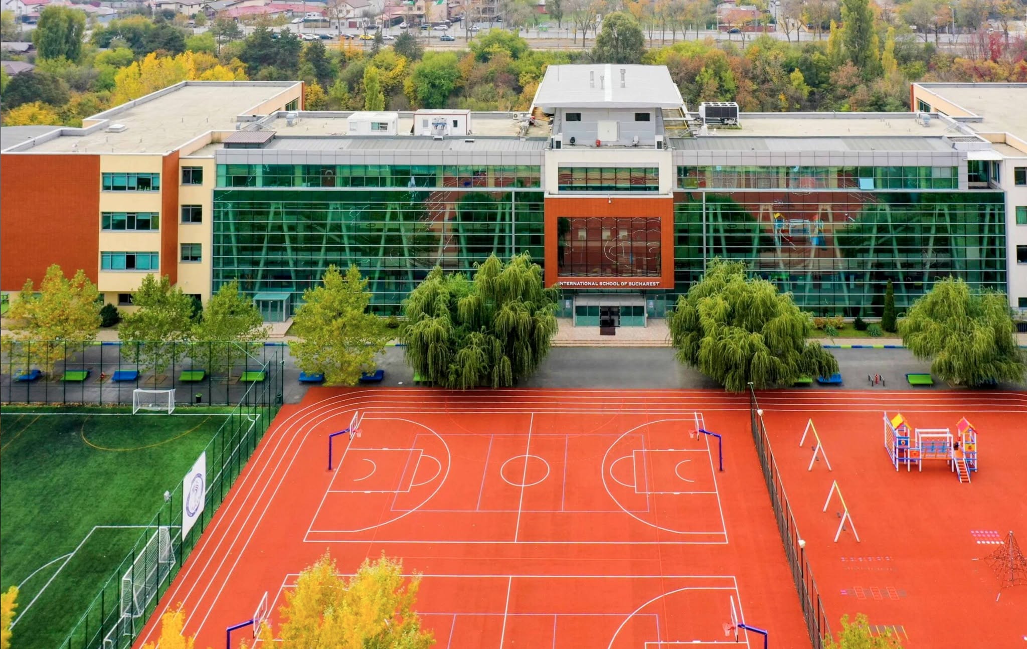 International School of Bucharest campus and sports courts